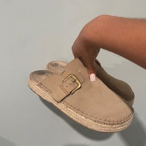 Haute Hippie Beige Suede Mules with Espadrille Sole